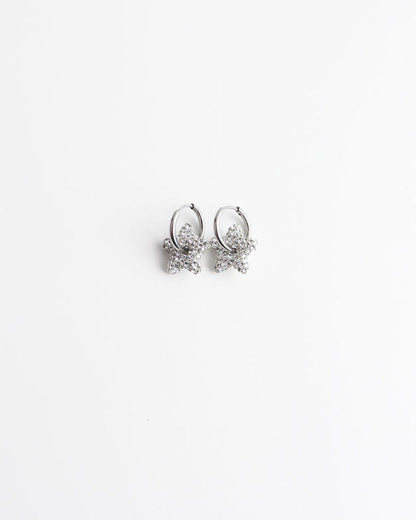 Toned Pave Star Hoop Earrings