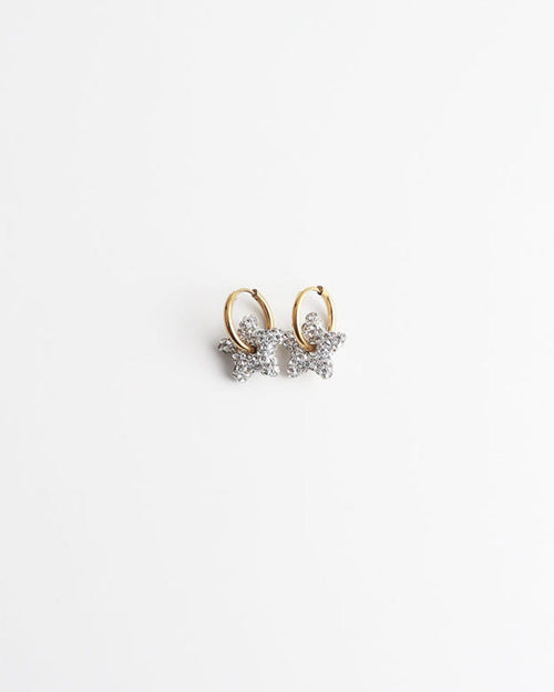 Toned Pave Star Hoop Earrings
