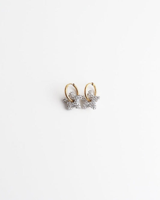 Toned Pave Star Hoop Earrings