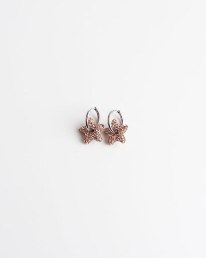 Toned Pave Star Hoop Earrings