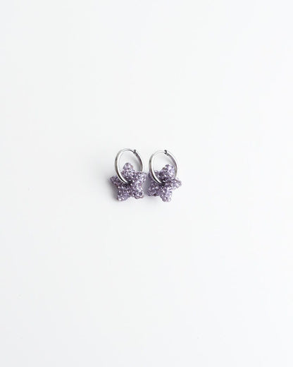 Toned Pave Star Hoop Earrings