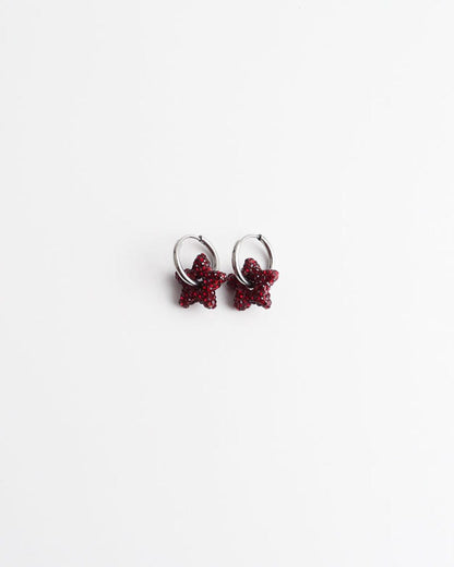 Toned Pave Star Hoop Earrings
