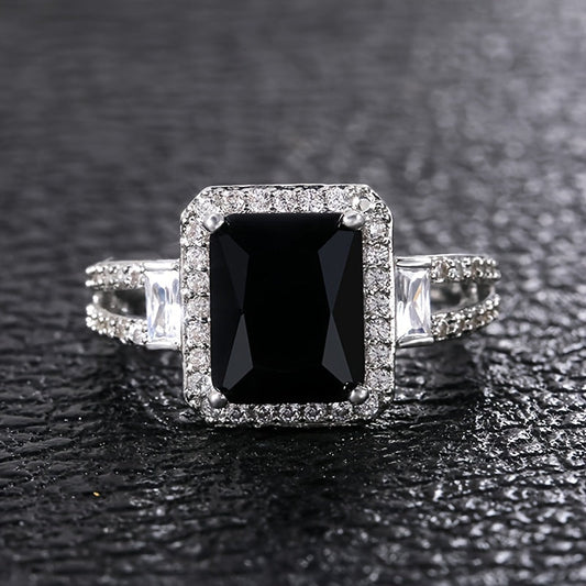 Onyx Square Zirconia Statement Ring