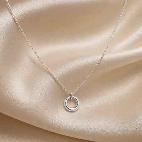White Gold Geometric Circle Pendant Necklace
