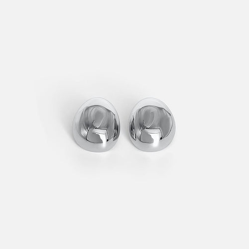 Polished Silver Oval Earrings