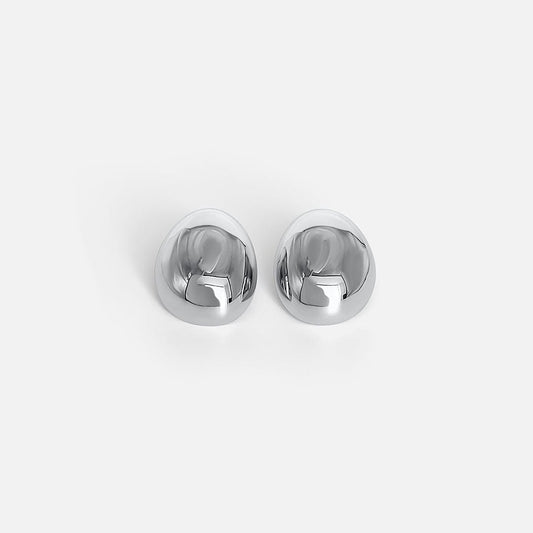 Polished Silver Oval Earrings