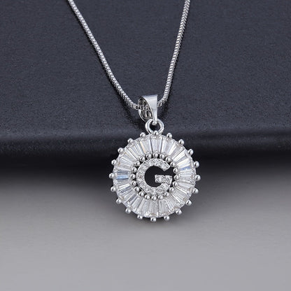 White Gold Initial Letter Zirconia Necklace