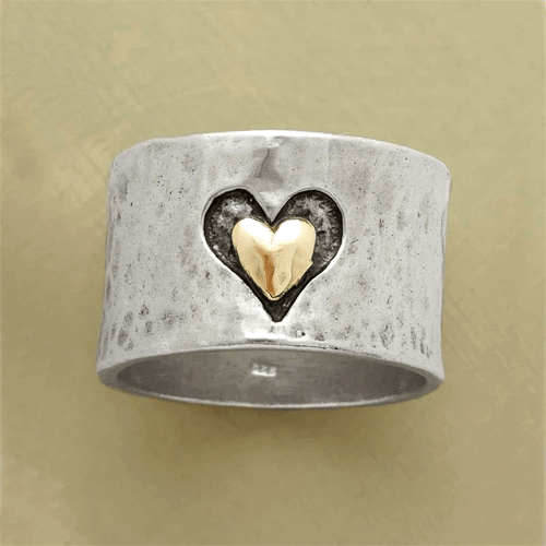 Retro Dual-Tone Silvery Heart Ring