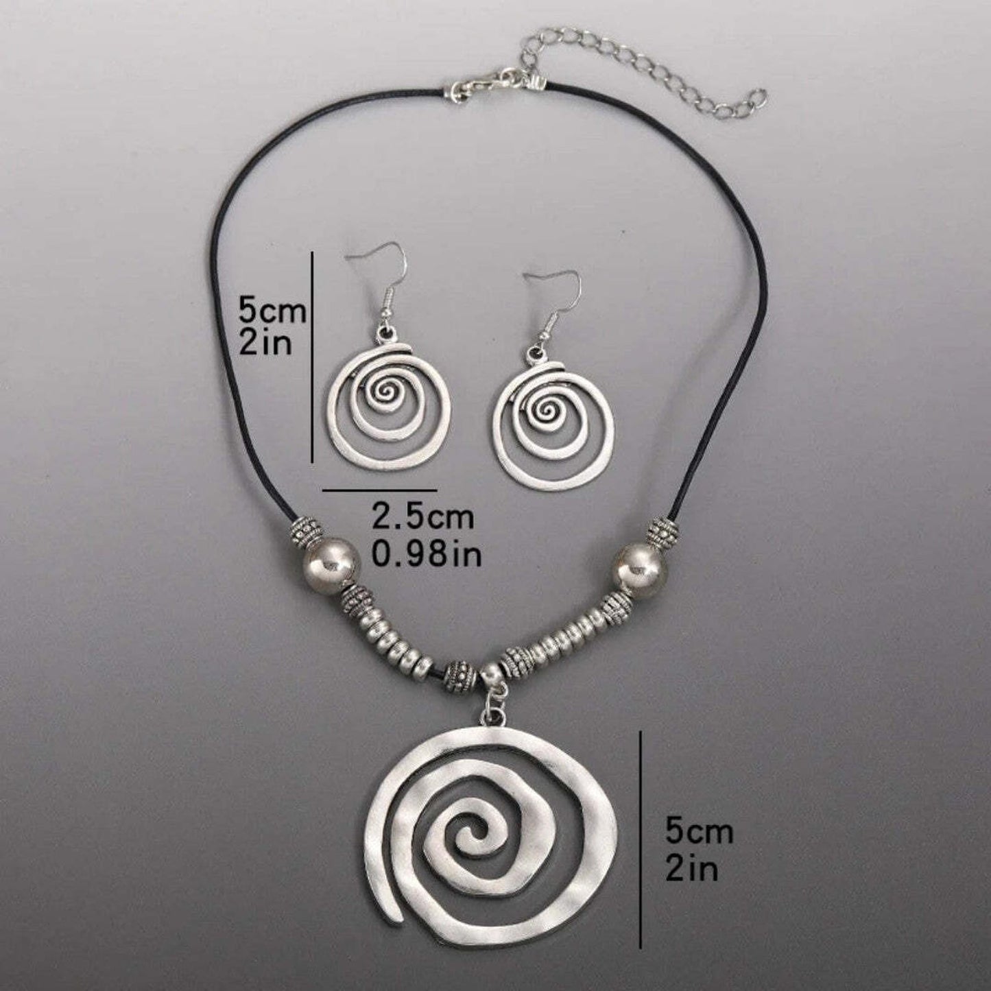Silver Spiral Design Necklace and Earring Set