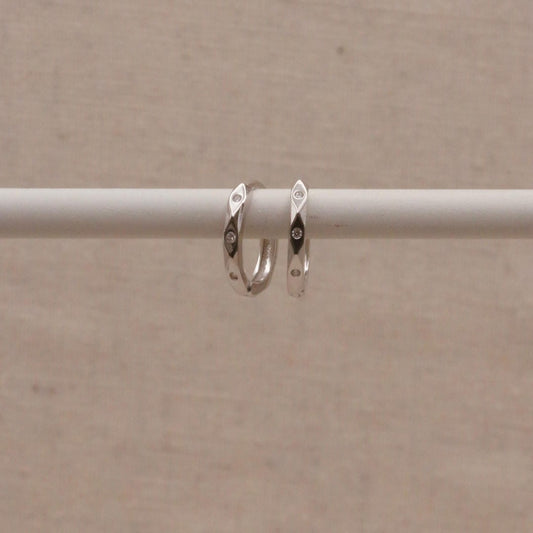 Silver Marquise Huggie Hoops
