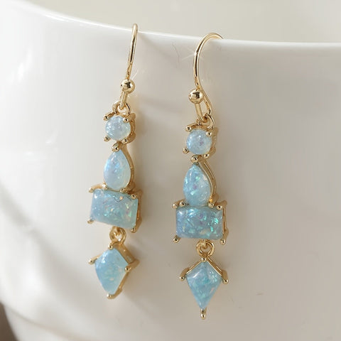 White Fire Opal Dangle Earrings