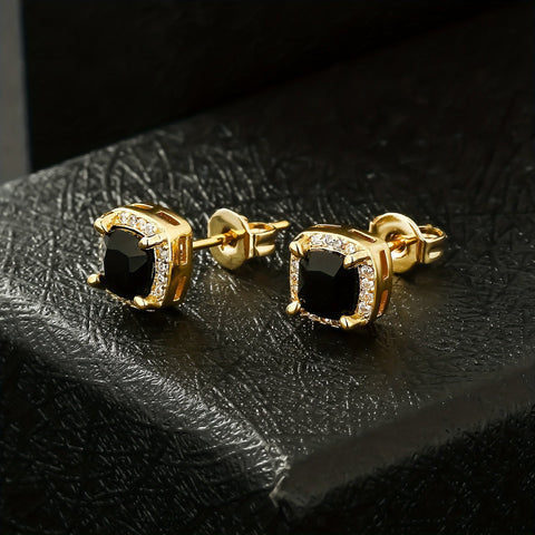 Square Retro Black Zirconia Earrings