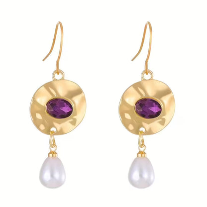 Pearl Earrings with Purple Zirconia