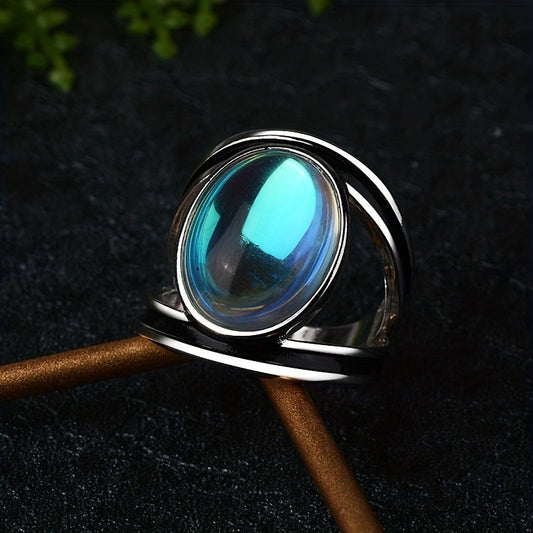 Statement Silver Oval Moonstone Ring