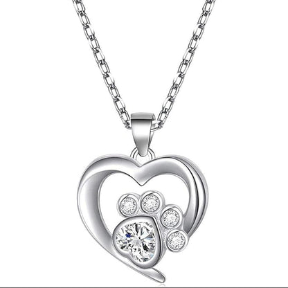 Silver Paw Heart Zirconia Necklace