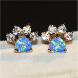 Opal Crown Paw Stud Earrings