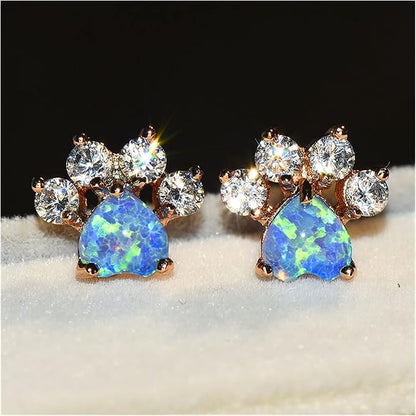 Opal Crown Paw Stud Earrings