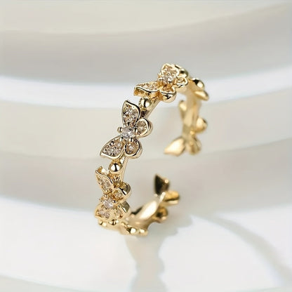 White Gold Butterlfy Rhinestone Ring
