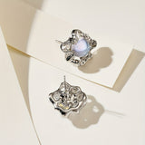 Wavy Silver Star Moonstone Earrings