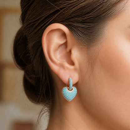 Golden Turquoise Heart Earrings