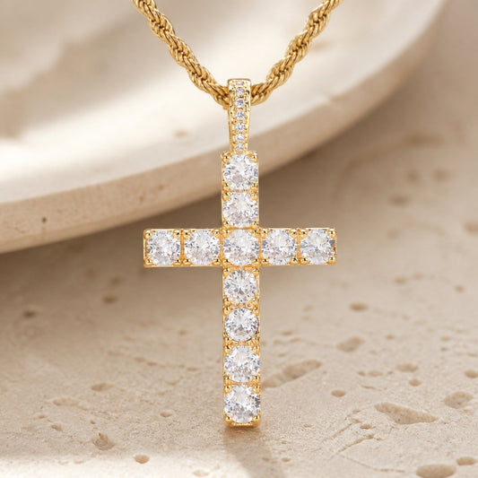 Gold Moissanite Cross Necklace