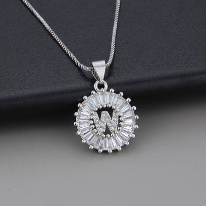 White Gold Initial Letter Zirconia Necklace