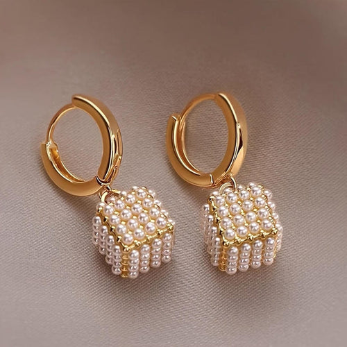 Golden Cube Drop Earrings