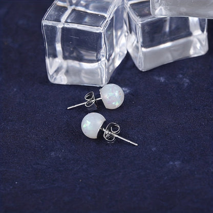Round Opal Stud Earrings