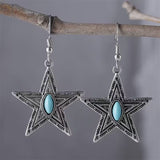 Antiqued Silver Turquoise Star Earrings