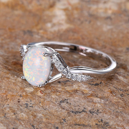 Oval Opal Twist Band Ring