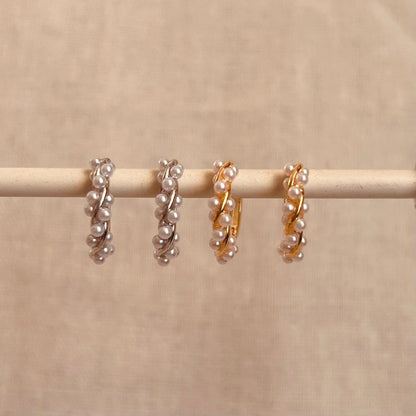 Elegant Pearl Twist Hoop Earrings