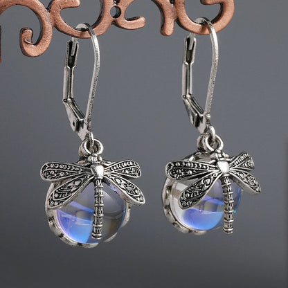 Vintage Moonstone Dragonfly Earrings