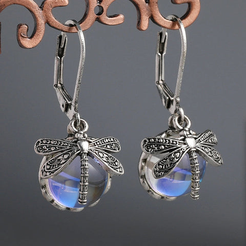Vintage Moonstone Dragonfly Earrings
