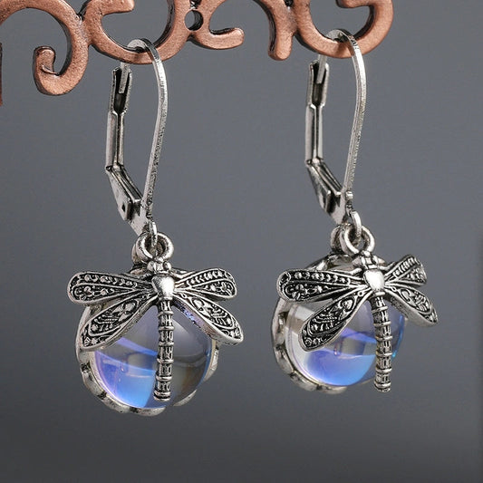 Vintage Moonstone Dragonfly Earrings