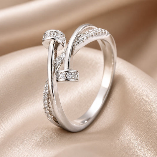 White Gold Zirconia Crossover Ring