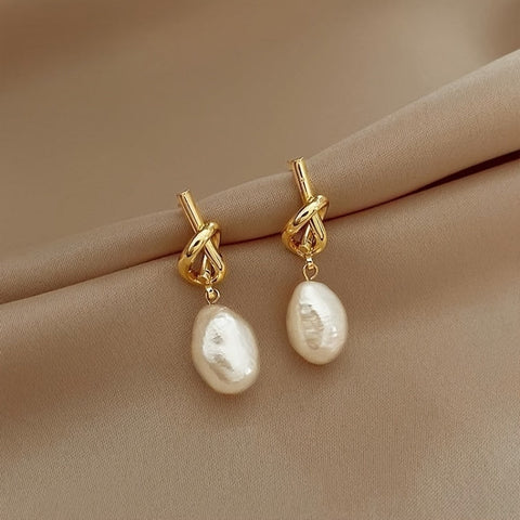 Knotted Baroque Imitation Pearl Earrings