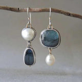 Vintage Blue Stone Pearl Earrings