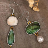 Vintage Green and White Stone Earrings