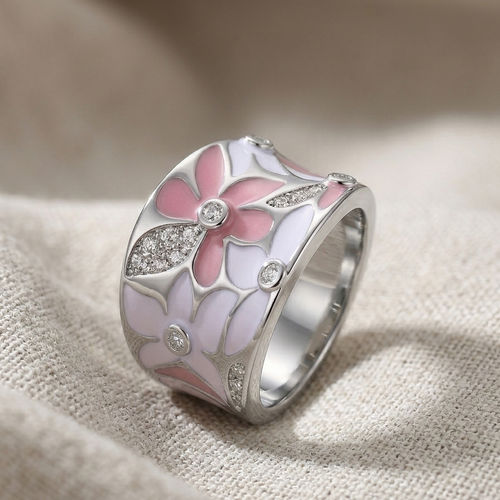 Pink Blossom Silver Ring