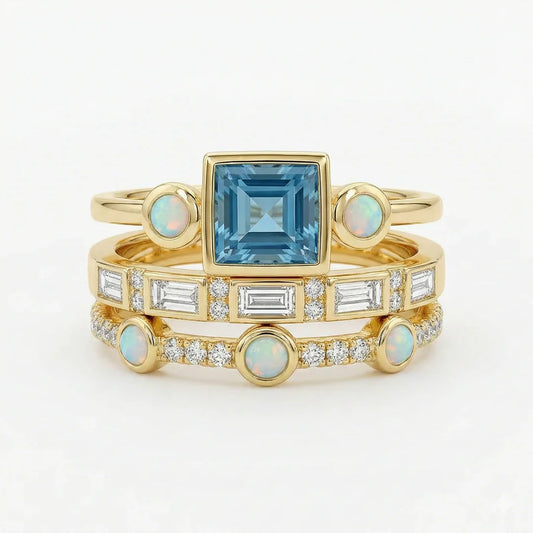 Vintage Blue Crystal Ring Set