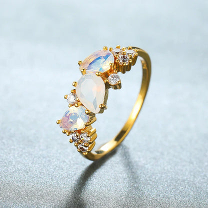 Elegant Gold Moonstone Cluster Ring