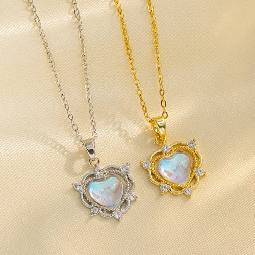 Dainty Iridescent Heart Halo Necklace
