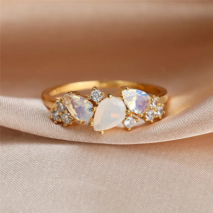 Elegant Gold Moonstone Cluster Ring