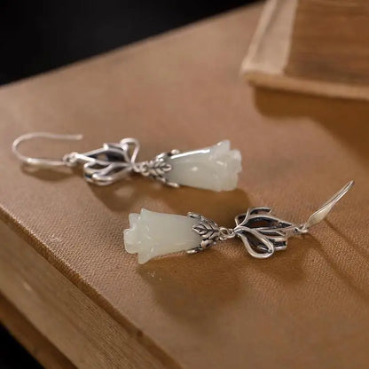 White Jade Magnolia Flower Earrings