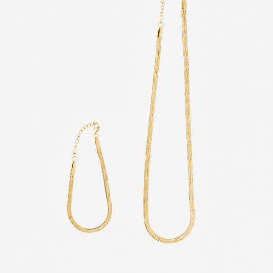 Gold Herringbone Chain Set