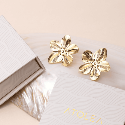 Bold Hibiscus Gold Earrings