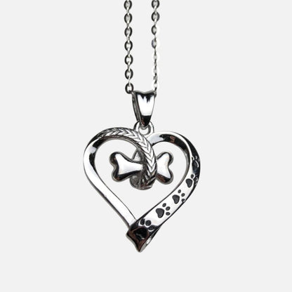 Dog Paw Heart Stainless Steel Necklace