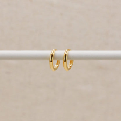 Gold Bevelled Huggie Hoops