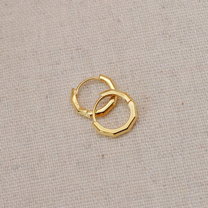 Gold Bevelled Huggie Hoops