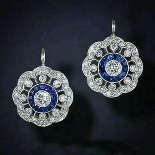Vintage Blue Crystal Mandala Earrings